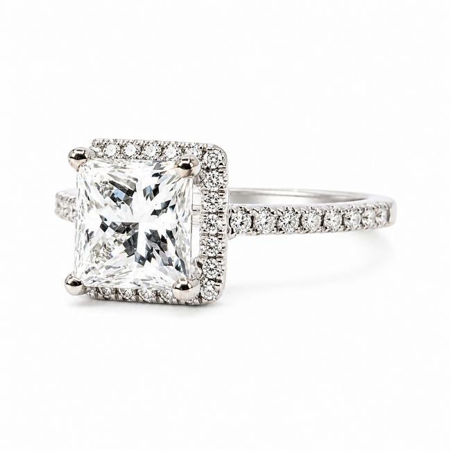 Ring 1.10ct Princess Lab Grown Diamond IGI: 728569486 .25ctw Round Diamonds 14kw sz6.5 1.95g 124050160