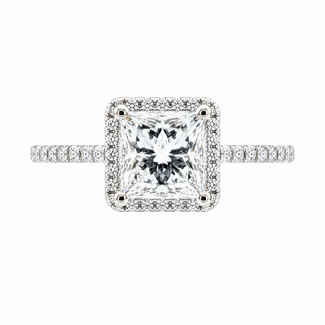 Ring 1.10ct Princess Lab Grown Diamond IGI: 728569486 .25ctw Round Diamonds 14kw sz6.5 1.95g 124050160