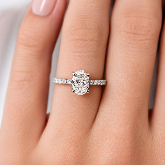 Ring Engagement 1.04ct Oval Lab Grown Diamond IGI: LG761538098 VS1 G 0.32ctw Diamonds 14kw 2mm Sz4.5 2.05g 126038030