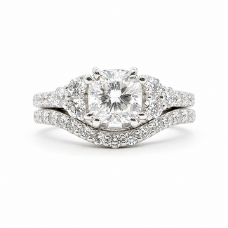 Ring Wedding Set 1.02ct Cushion Lab Grown Diamond IGI: 752524212 1ctw Near Colorless Diamonds 18kw Sz4.5 6.75g 125120093