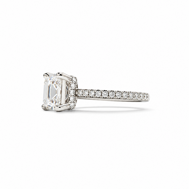 Ring Engagement Hidden Halo Cathedral 1.96 Asscher Lab Grown Diamond IGI: 713549167 0.35ctw Near Colorless Diamonds 18kw 2mm Sz7 3.5g 125120034