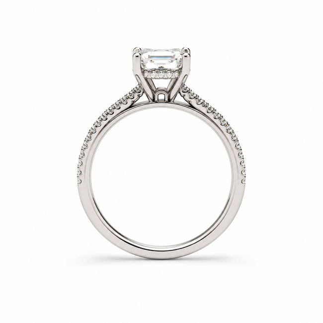 Ring Engagement Hidden Halo Cathedral 1.96 Asscher Lab Grown Diamond IGI: 713549167 0.35ctw Near Colorless Diamonds 18kw 2mm Sz7 3.5g 125120034