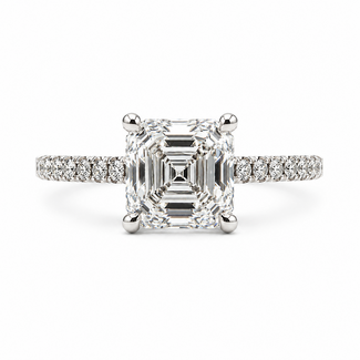 Ring Engagement Hidden Halo Cathedral 1.96 Asscher Lab Grown Diamond IGI: 713549167 0.35ctw Near Colorless Diamonds 18kw 2mm Sz7 3.5g 125120034