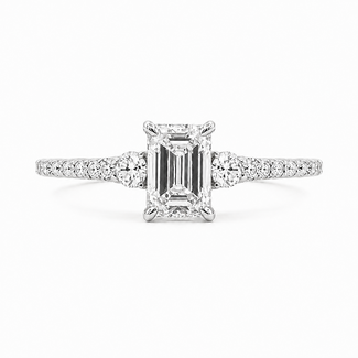 Ring Graduated Band 1ctw Emerald & Round Lab Grown Diamonds 14ky 1.6mm Sz7 2.1g 125090095