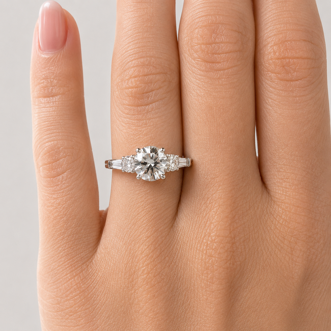 Ring 3-Stone 1.98ct Lab Grown Diamond LG681514034  .40ctw Near Colorless Diamonds 14kw 2.2mm Sz7 3.66g 125110052
