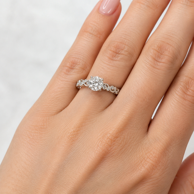 Ring Vine Milgrain 1.47ct Lab Grown Diamond IGI: LG646451400 .33ctw Round Diamonds 950pt 3.8mm Sz4 5.67g 125110049