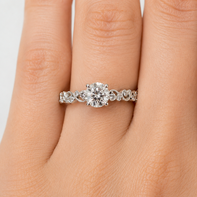 Ring Vine Milgrain 1.47ct Lab Grown Diamond IGI: LG646451400 .33ctw Round Diamonds 950pt 3.8mm Sz4 5.67g 125110049