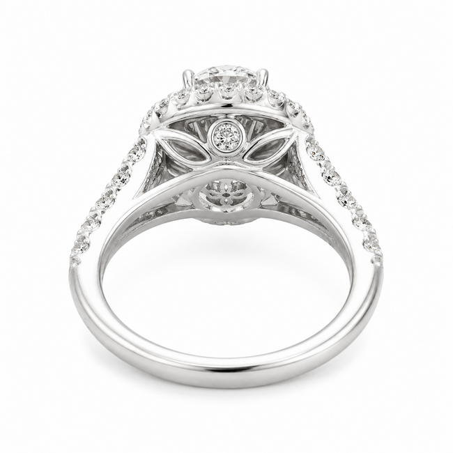 Ring Split Double Halo 1.50ct Oval Lab Grown Diamond 1.50ctw Lab Grown Diamonds IGI: 40J5723624 14kw 16x13.5mm Sz7 8.18g 125090097