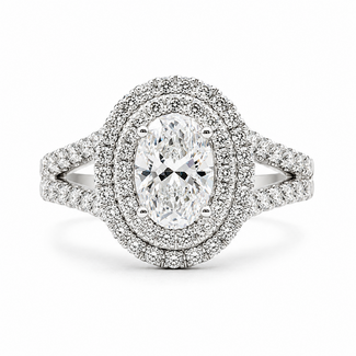 Ring Split Double Halo 1.50ct Oval Lab Grown Diamond 1.50ctw Lab Grown Diamonds IGI: 40J5723624 14kw 16x13.5mm Sz7 8.18g 125090097