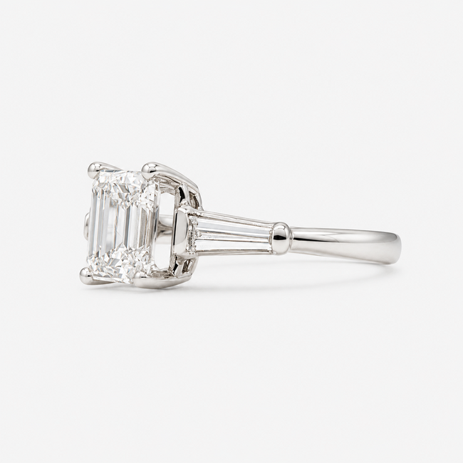 Ring Engagement 3-Stone 1.54ct Emerald Lab Grown Diamond IGI: LG675591325 .44ctw Diamonds 14kw 2.3mm Sz7 3.38g 125100039