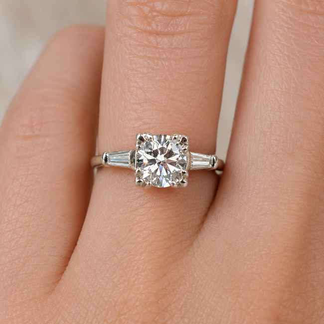 Ring Engagement 3-Stone 1.29ct RB Lab Grown Diamond IGI: 606354058 .25ctw Diamonds 14kw 1.8mm Sz5.5 3.1g 125100044