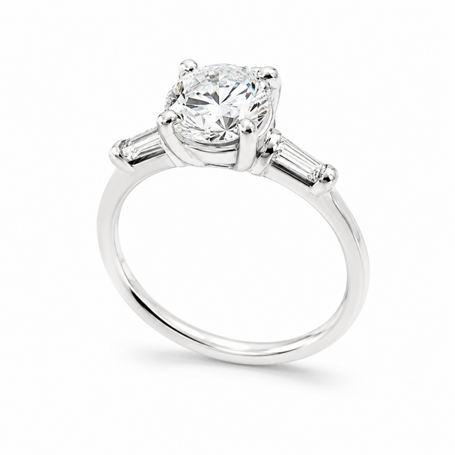 Ring Engagement 3-Stone 1.29ct RB Lab Grown Diamond IGI: 606354058 .25ctw Diamonds 14kw 1.8mm Sz5.5 3.1g 125100044