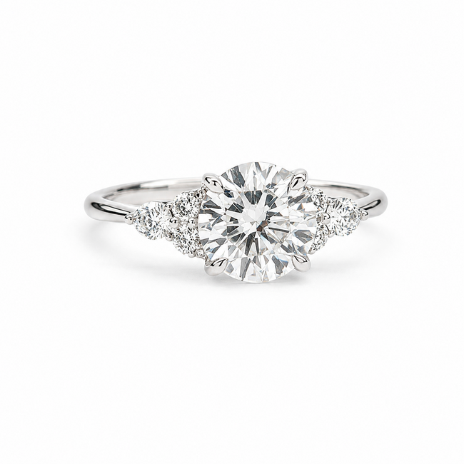 Ring Engagement 7-Across 1.85ct Round Brilliant Lab Grown Diamond IGI: 697520556 .50ctw Diamonds 18kw 1.8mm Sz6 2.7g 125100050