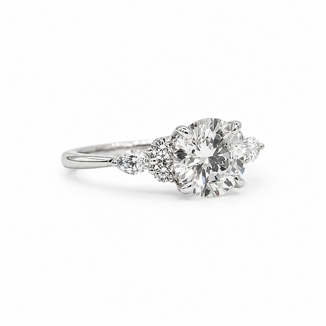 Ring Engagement 7-Across 1.85ct Round Brilliant Lab Grown Diamond IGI: 697520556 .50ctw Diamonds 18kw 1.8mm Sz6 2.7g 125100050