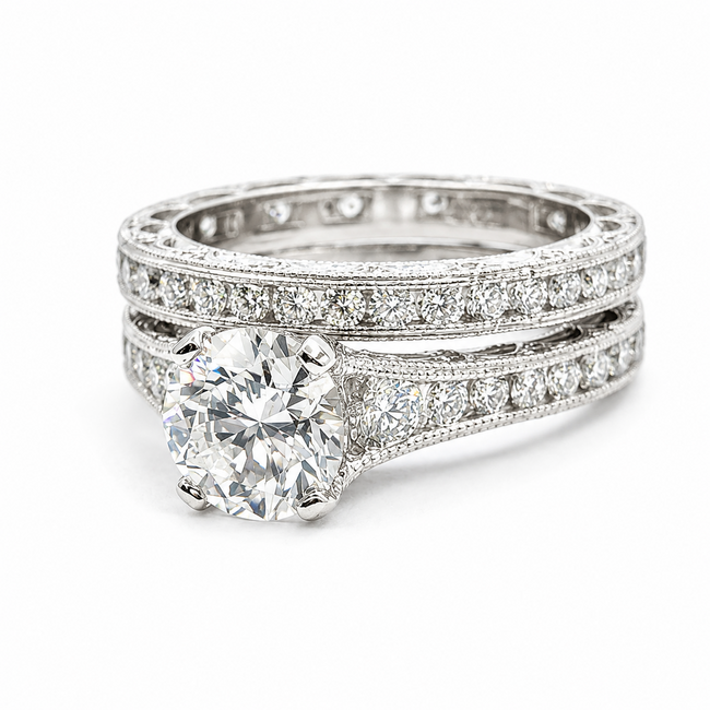 Ring Engagement Tacori Wedding Set 1.46ct RB Lab Grown Diamond IGI: 698526278 1.65ctw Diamonds Plat 2.6mm Sz6.5 7.1g 125100046