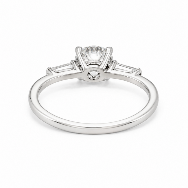 Ring Engagement 3-Stone 1.23ct Round Brilliant Lab Grown Diamond IGI: 705533765 .16ctw 14kw 1.8mm Sz8.5 2.64g 125100042