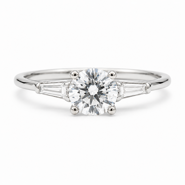 Ring Engagement 3-Stone 1.23ct Round Brilliant Lab Grown Diamond IGI: 705533765 .16ctw 14kw 1.8mm Sz8.5 2.64g 125100042