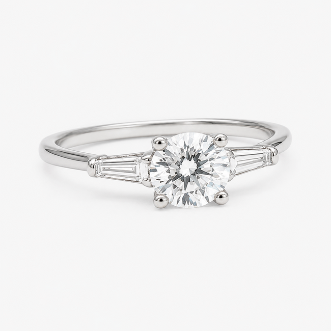 Ring Engagement 3-Stone 1.23ct Round Brilliant Lab Grown Diamond IGI: 705533765 .16ctw 14kw 1.8mm Sz8.5 2.64g 125100042