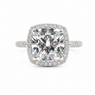 Ring Halo Pave 4.05ct Lab Grown Cushion IGI: 727534529 1ctw Eternity Diamonds 18kw Sz7 4.85g 125120095