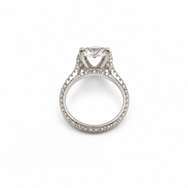 Ring Halo Pave 4.05ct Lab Grown Cushion IGI: 727534529 1ctw Eternity Diamonds 18kw Sz7 4.85g 125120095