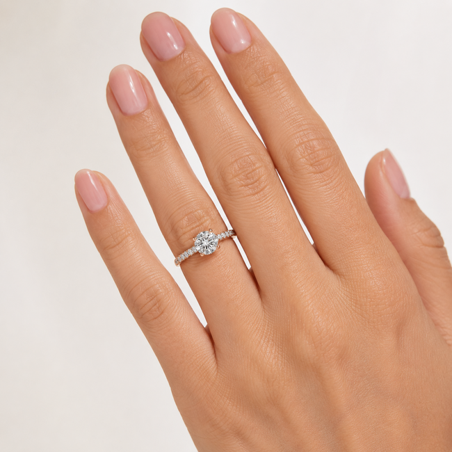Ring Engagement .96ct Lab Grown Diamond IGI: 652461847 Hidden Halo Cathedral 0.4ctw Near Colorless Diamonds 14kr Sz4 3.1g 125120090