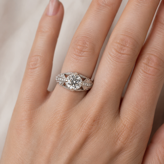 Ring Engagement Milgrain Filigree 1.31ct Lab Grown Diamond IGI: 639463637 0.25ctw Near Colorless Diamonds 14kw Sz6.5 4.5g 125120035