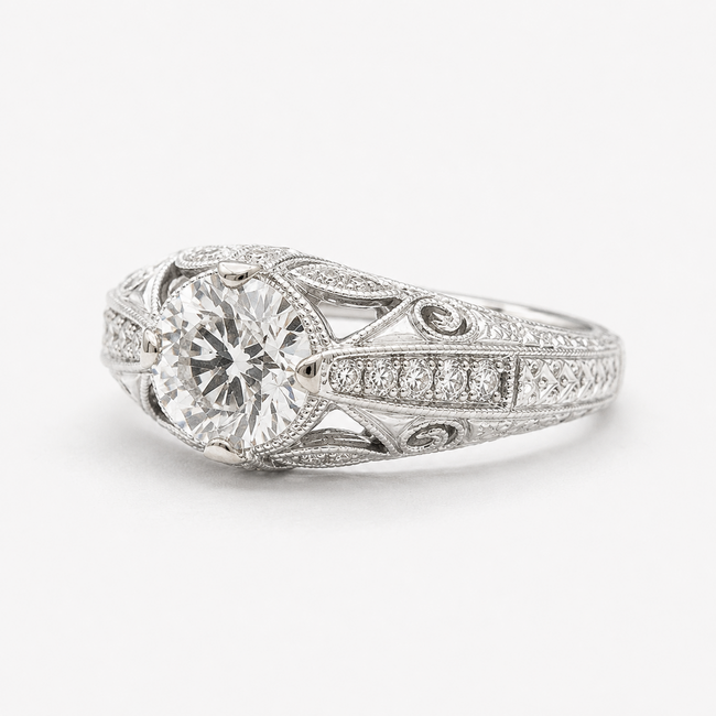 Ring Engagement Milgrain Filigree 1.31ct Lab Grown Diamond IGI: 639463637 0.25ctw Near Colorless Diamonds 14kw Sz6.5 4.5g 125120035