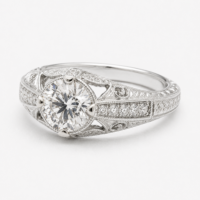 Ring Engagement Milgrain Filigree 1.31ct Lab Grown Diamond IGI: 639463637 0.25ctw Near Colorless Diamonds 14kw Sz6.5 4.5g 125120035