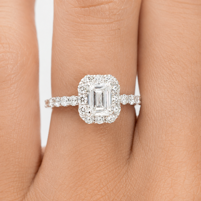 Ring Halo 1.03ct Emerald Lab Grown Diamond IGI: 675551231 0.75ctw Near Colorless Diamonds 14kw 10mm Sz4 2.9g 125120029