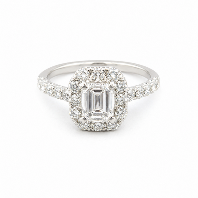 Ring Halo 1.03ct Emerald Lab Grown Diamond IGI: 675551231 0.75ctw Near Colorless Diamonds 14kw 10mm Sz4 2.9g 125120029