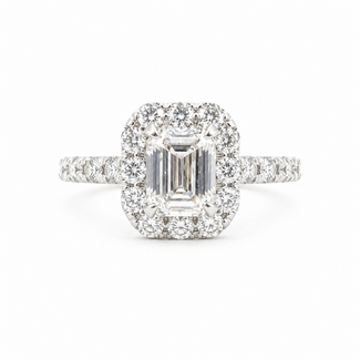 Ring Halo 1.03ct Emerald Lab Grown Diamond IGI: 675551231 0.75ctw Near Colorless Diamonds 14kw 10mm Sz4 2.9g 125120029