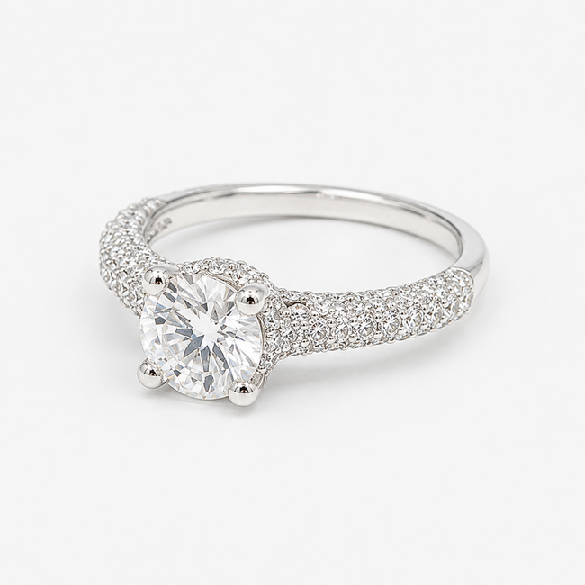 Ring Pave 1.00ct Round Lab Grown Diamond IGI: 752538437 1ctw Near Colorless Diamonds 14kw 2.8mm Sz6.25 3.75g 125120015