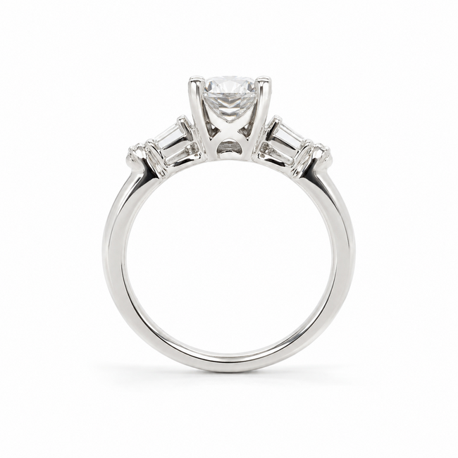 Ring Engagement 1.35ct Cushion Lab Grown Diamond IGI: 722549429 .16ctw Round & Baguette Diamonds Plat 2mm Sz5 3.7g 125100051