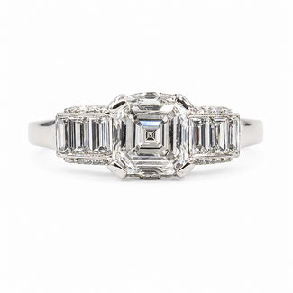 Ring 7-Stone 1.08ct Asscher Lab Grown Diamond IGI: 727512435 .60ctw Diamonds 900pt 3.52g Sz6 125100026