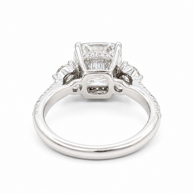 Ring 3-Stone Engagement 3ct Cushion Lab Grown Diamond IGI: 752514910  .75ctw Diamonds 18kw 2.9mm Sz6.25 4.66g 125090013