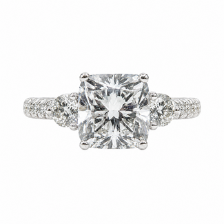 Ring 3-Stone Engagement 3ct Cushion Lab Grown Diamond IGI: 752514910  .75ctw Diamonds 18kw 2.9mm Sz6.25 4.66g 125090013