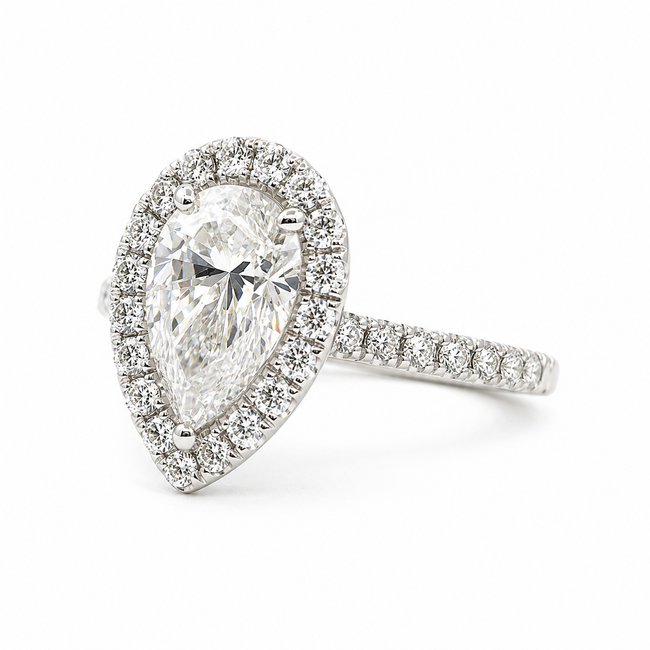 Ring Tear Drop 1.14ct Pear Lab Grown Diamond IGI: 547238563 .38ctw Round Diamonds 14kw 13x9mm Sz4.5 4.4g 125060078