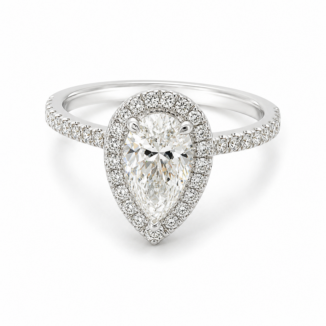 Ring Tear Drop 1.14ct Pear Lab Grown Diamond IGI: 547238563 .38ctw Round Diamonds 14kw 13x9mm Sz4.5 4.4g 125060078