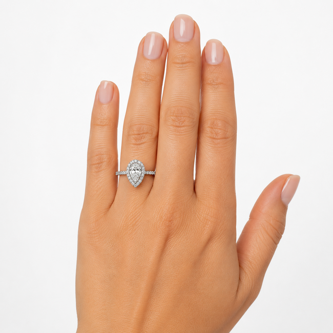 Ring Tear Drop 1.14ct Pear Lab Grown Diamond IGI: 547238563 .38ctw Round Diamonds 14kw 13x9mm Sz4.5 4.4g 125060078