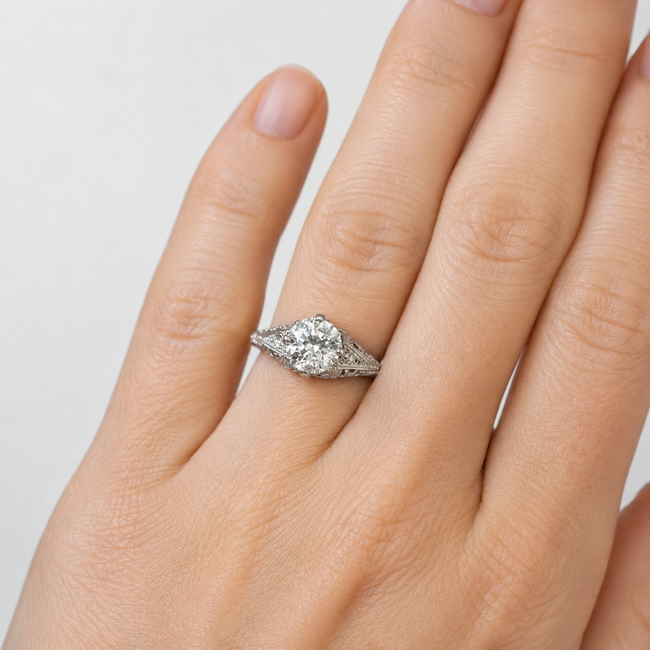 Ring Filigree 1.46ct RB Lab Grown Diamond IGI: 698568850 .12ctw Round Diamonds 900pt 7.2mm Sz7 3.1g 125040047