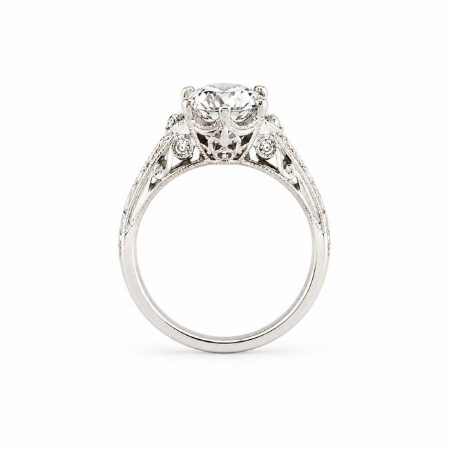 Ring Filigree 1.46ct RB Lab Grown Diamond IGI: 698568850 .12ctw Round Diamonds 900pt 7.2mm Sz7 3.1g 125040047