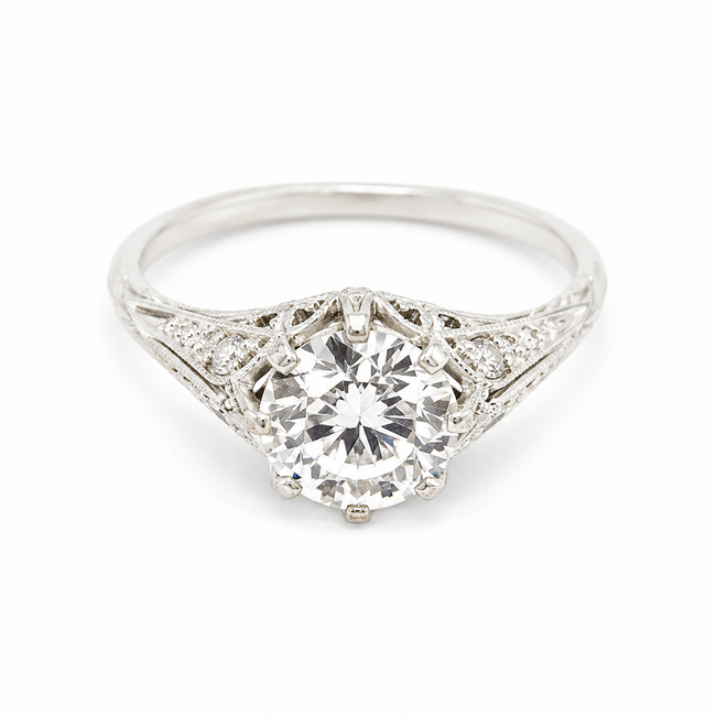 Ring Filigree 1.46ct RB Lab Grown Diamond IGI: 698568850 .12ctw Round Diamonds 900pt 7.2mm Sz7 3.1g 125040047