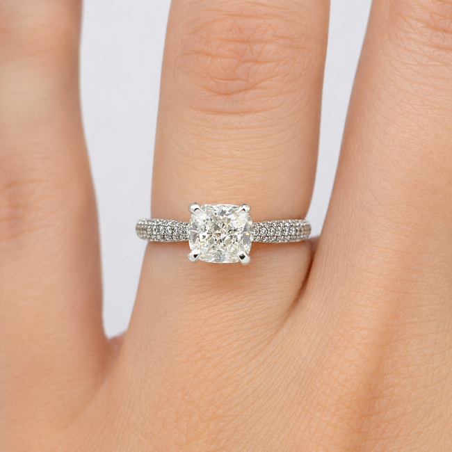 Ring Engagement Simon 1.30ct Cushion Lab Grown Diamond IGI: 722552742 G .63ctw Round Diamonds 14kw sz4.75 2.7mm 124060227