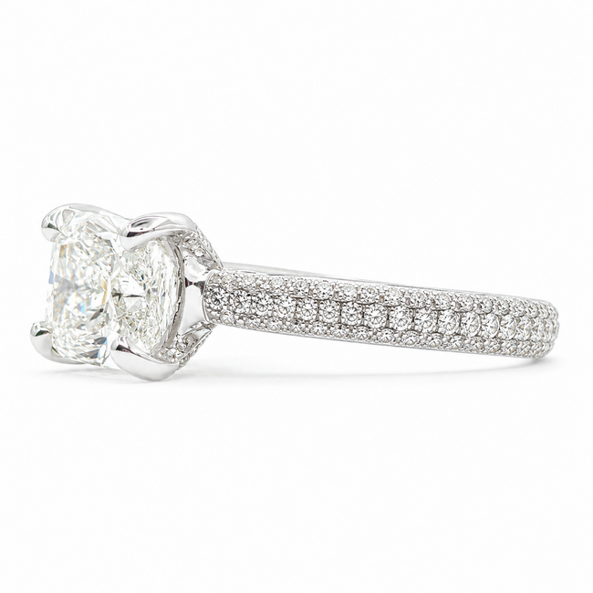 Ring Engagement Simon 1.30ct Cushion Lab Grown Diamond IGI: 722552742 G .63ctw Round Diamonds 14kw sz4.75 2.7mm 124060227