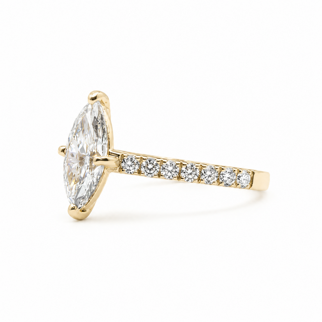 Ring Engagement 1.34ct Marquise Lab Grown Diamond IGI: 662443729  .30ctw Round Diamonds 18ky sz5 13.5mm 2.71g 124060190