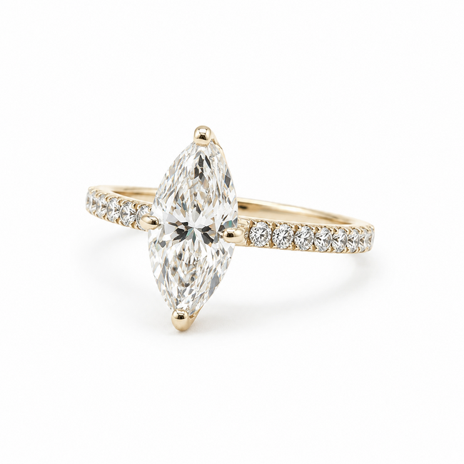 Ring Engagement 1.34ct Marquise Lab Grown Diamond IGI: 662443729  .30ctw Round Diamonds 18ky sz5 13.5mm 2.71g 124060190
