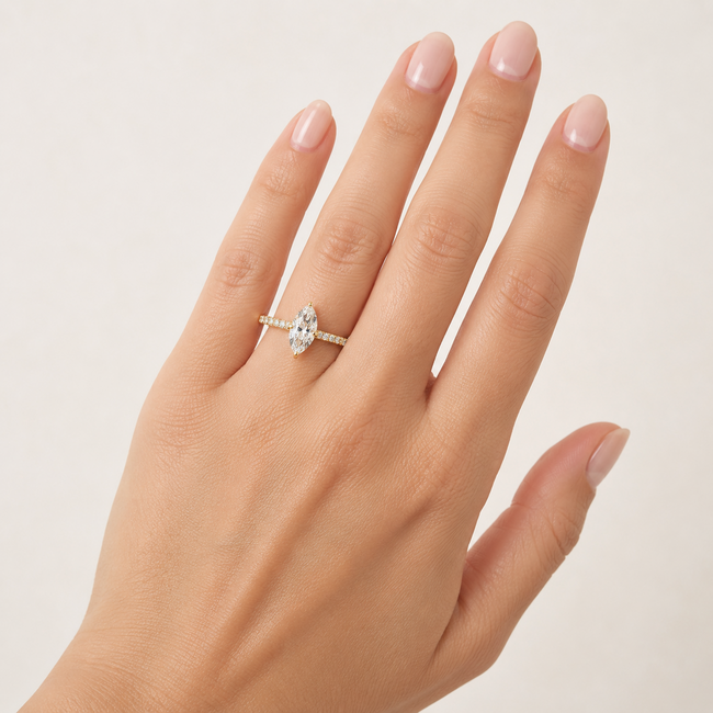 Ring Engagement 1.34ct Marquise Lab Grown Diamond IGI: 662443729  .30ctw Round Diamonds 18ky sz5 13.5mm 2.71g 124060190