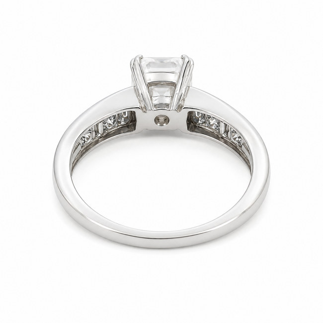 Ring Engagement 1.10ct Asscher Lab Grown Diamond IGI: LG718504428 .56ctw Princess & Baguette Diamonds 18kw Sz6 123120108