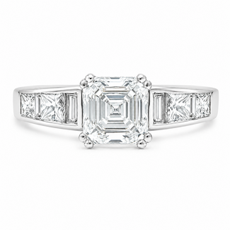 Ring Engagement 1.10ct Asscher Lab Grown Diamond IGI: LG718504428 .56ctw Princess & Baguette Diamonds 18kw Sz6 123120108
