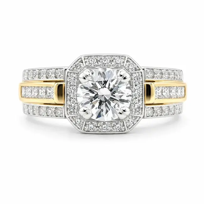 Ring Engagement Square Halo 1.09ct Round Lab Grown Diamond IGI Report: 715503689 VVS2 E 1ctw Diamonds 14ktt 5.3mm Sz6.5 8.6g 126038044